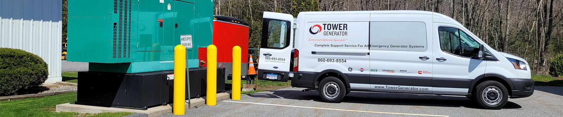 Tower Generator van in front of a commercial generator