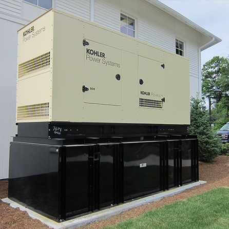 A Kohler standby generator outside of a municipal office.