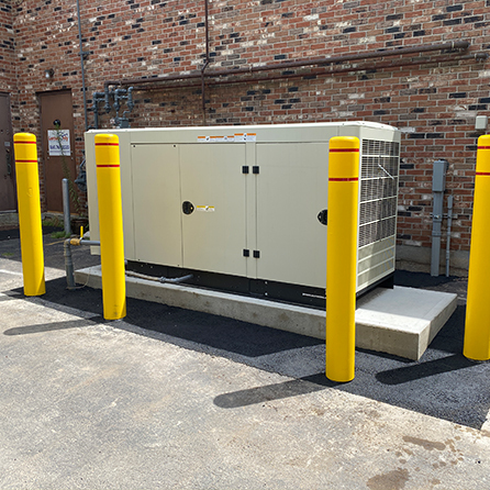 A backup power generator outside of a municipal agency.